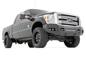 Ford F-350 Super Duty Front Bumper - Rough Country - LED with Cubes and Light Bar - Flat Black - '11-'16 Ford F-350 Super Duty Front Bumper - Rough Country - LED with Cubes and Light Bar - Flat Black - '11-'16